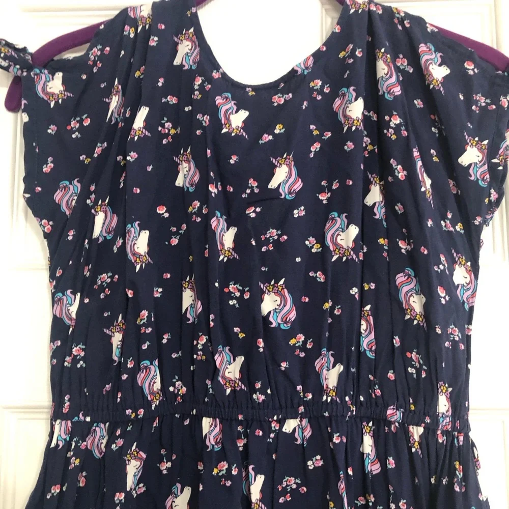 Oshkosh Bgosh Girls Navy‎ Unicorn Print Tie-Shoulder Dress size 10